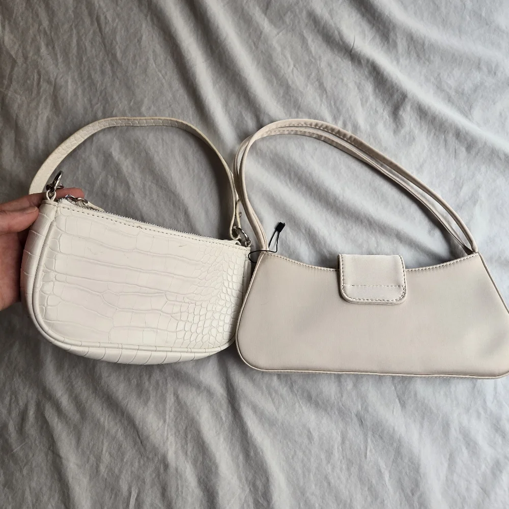Set 2: Ivory Mini Purse shoulder bags - alligator & satin zip top 90s y2k - Picture 4 of 8